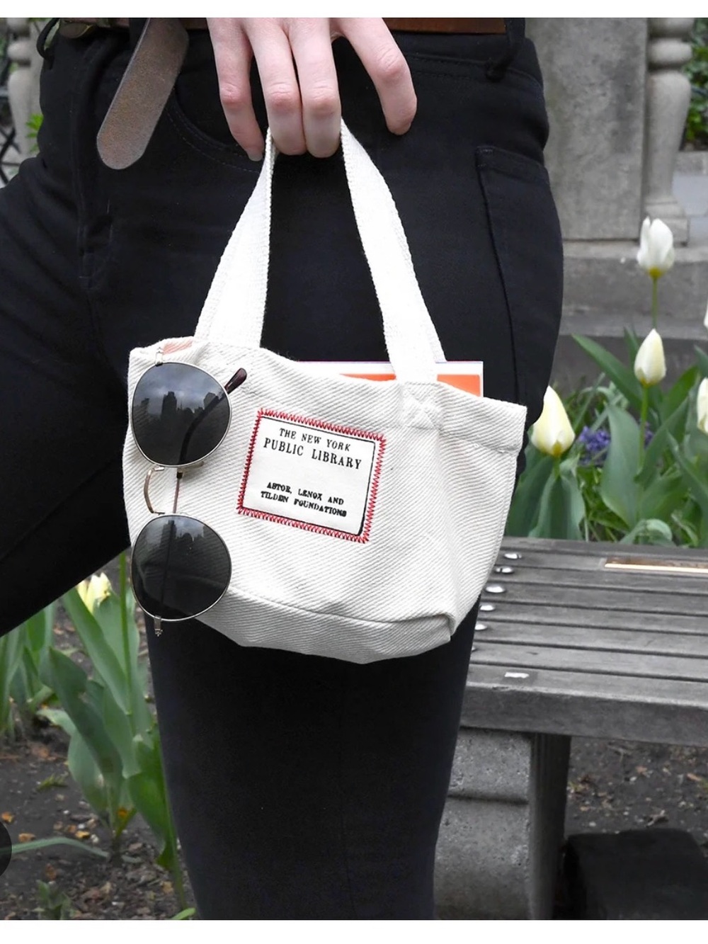Off-White Mini Canvas Tote with Library Patch